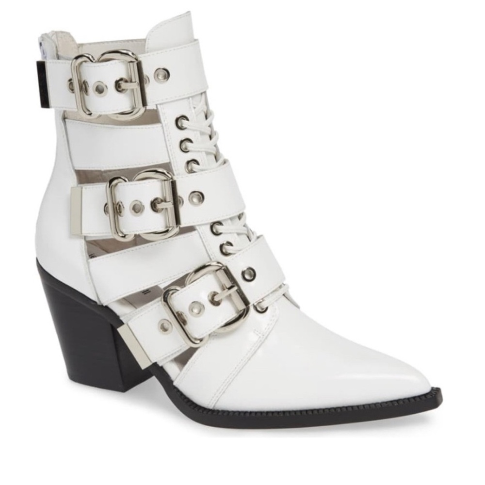 Jeffrey Campbell  White Caceres Leather Buckle Bootie!! Size 6.5